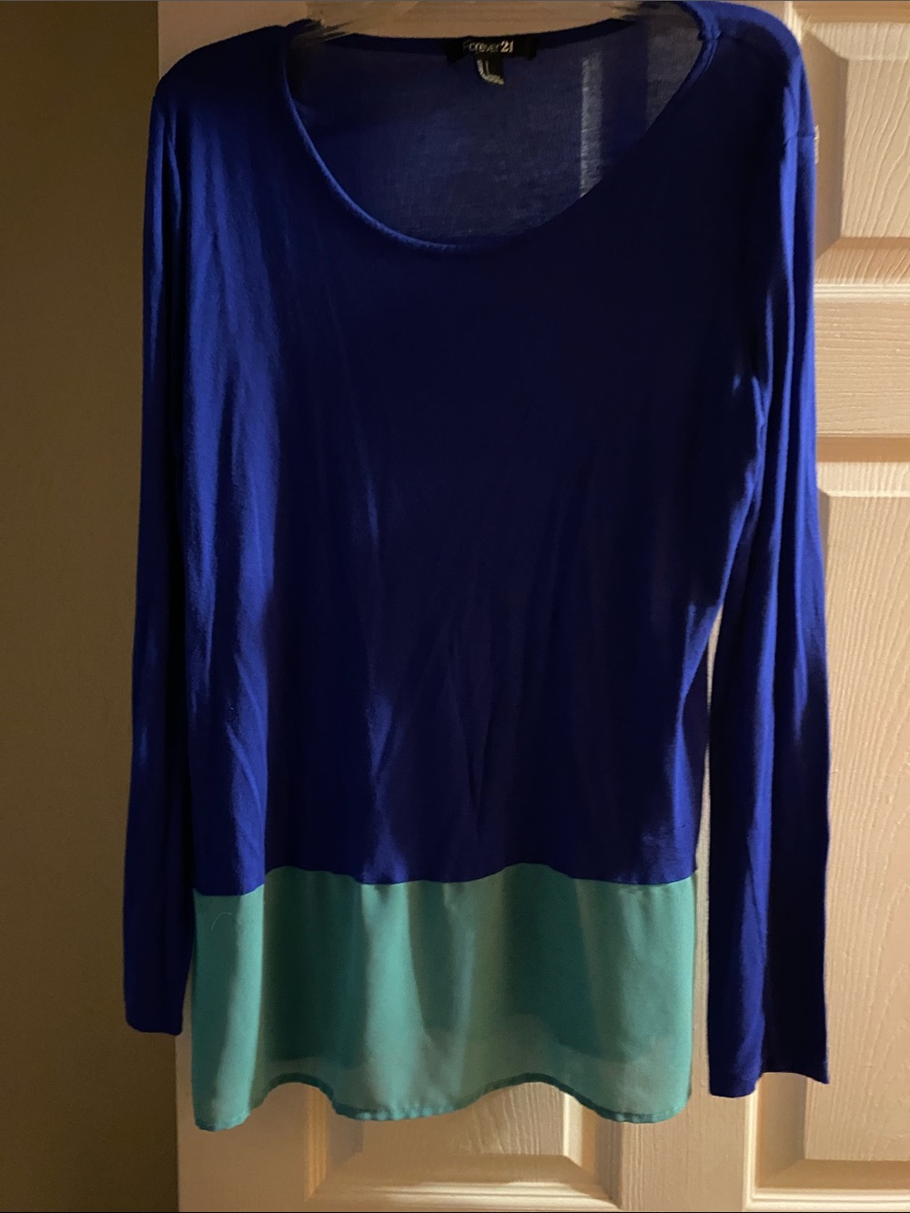 Forever 21 Royal Blue and Teal Colorblock Long Sleeve Top